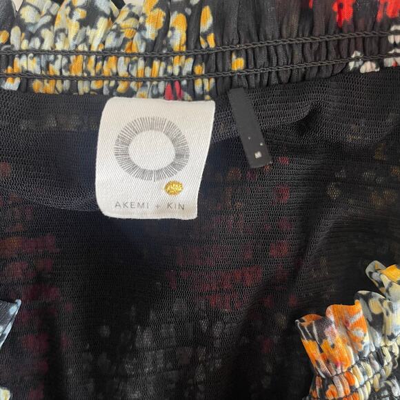 Anthropologie Akemi + Kin Adria Smocked Floral Top Black Multicolor - Size M - Picture 8 of 8
